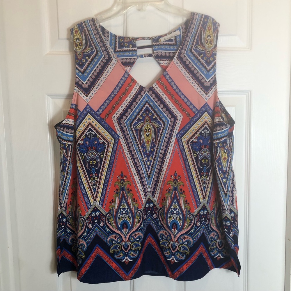 Skies are Blue V-Neck Sleeveless Blouse with Cut Out Back Detail Size 1X
